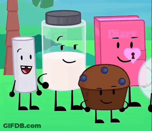 Cartoon Characters With Muffin And Diary GIF