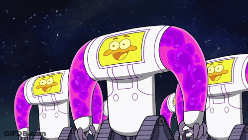 Cartoon Characters With Purple Arms And Yellow Face GIF