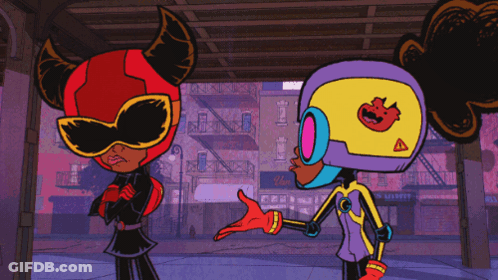 Cartoon Characters With Tomato Helmet GIF