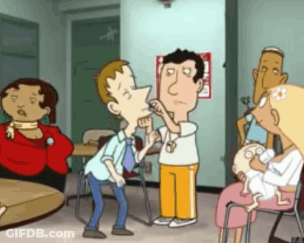 Cartoon Characters With Woman Holding Baby GIF