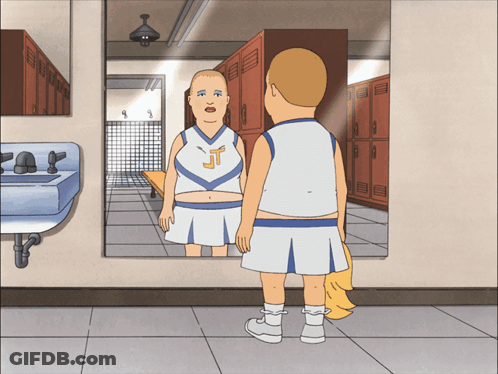 Cartoon Cheerleader Looking In Mirror GIF