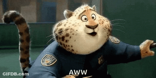 Cartoon Cheetah In Police Uniform Holding Baton Saying Aww GIF