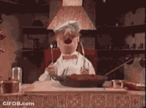Cartoon Chef Cooking With Frying Pan And Spoon GIF