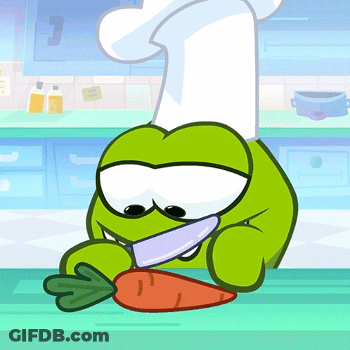 Cartoon Chef Cutting Carrot GIF