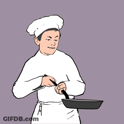Cartoon Chef Holding Frying Pan GIF