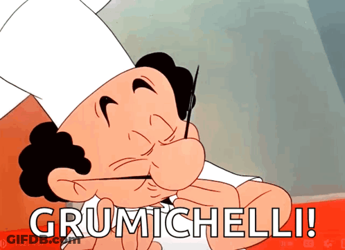 Cartoon Chef With Grumichelli Text GIF
