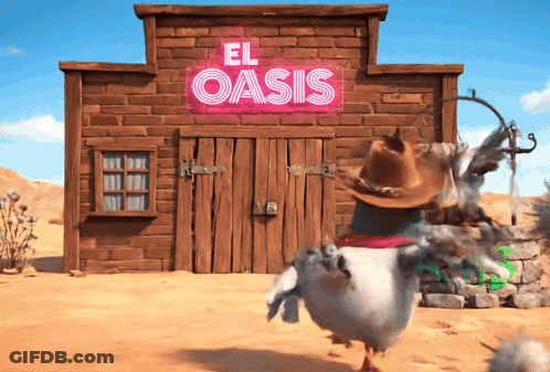 Cartoon Chicken Dancing At El Oasis GIF