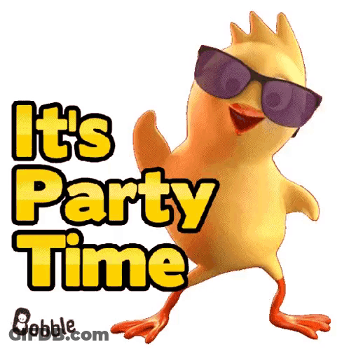 Cartoon Chicken Dancing Sunglasses Saying It's Party Time GIF