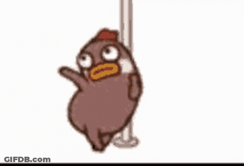 Cartoon Chicken Hanging From Pole Making Funny Face GIF