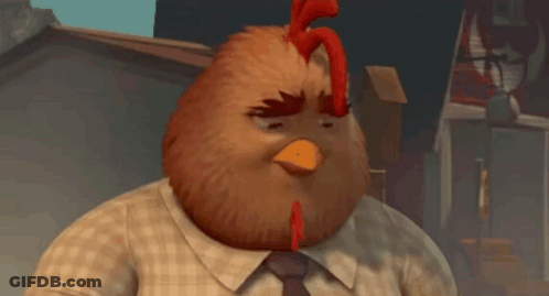 Cartoon Chicken In Suit And Tie Holding Bottle GIF