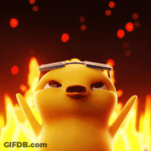 Cartoon Chicken In Sunglasses In Front Of Fire GIF