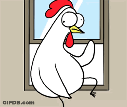 Cartoon Chicken Looking Out Window GIF