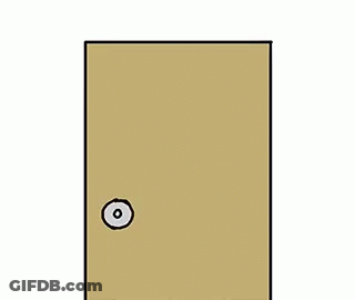 Cartoon Chicken Peeking Out Of Broken Door GIF