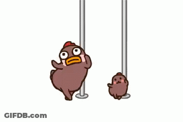 Cartoon Chicken Pole Dancing Next To Smaller Chicken GIF