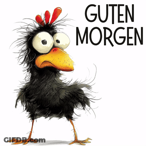 Cartoon Chicken Saying Guten Morgen GIF