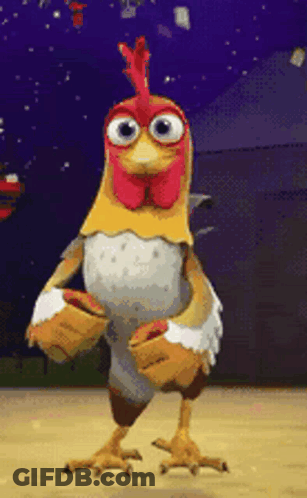 Cartoon Chicken With Big Eyes And Red Crest Dancing GIF