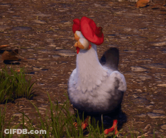 Cartoon Chicken With Big Eyes In Grass GIF