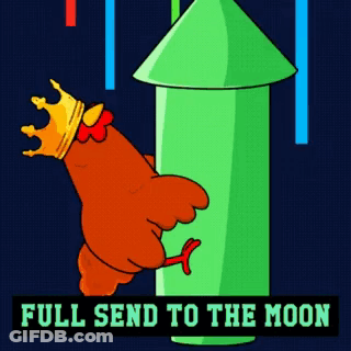 Cartoon Chicken With Crown Full Send To The Moon GIF