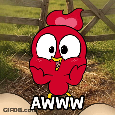 Cartoon Chicken With Heart On Head Saying Awww GIF