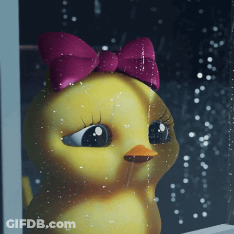 Cartoon Chicken With Pink Bow Looking Out Window GIF