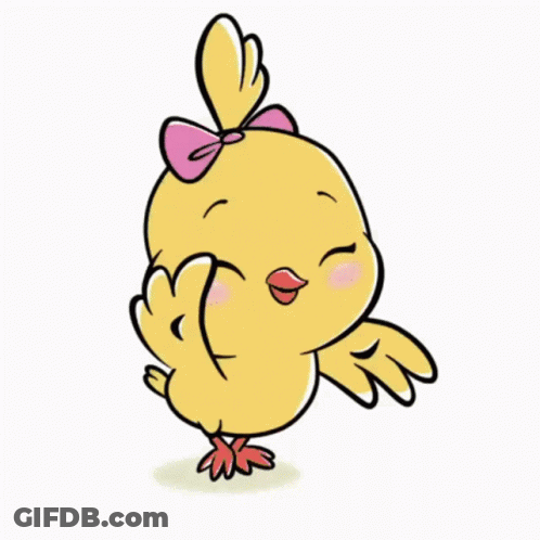 Cartoon Chicken With Pink Bow On One Leg GIF