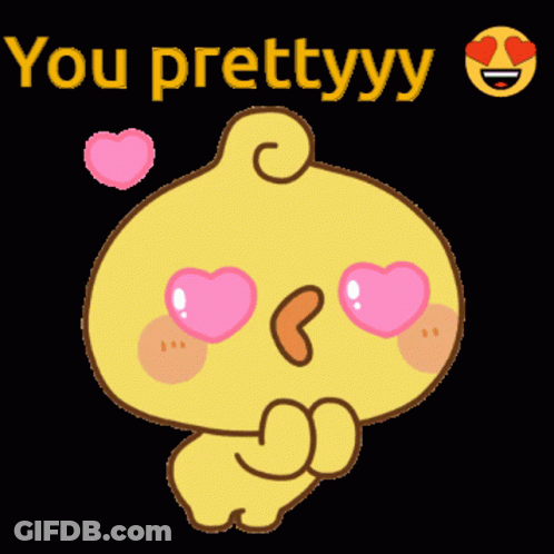 Cartoon Chicken With Pink Hearts Saying You Prettyyy GIF