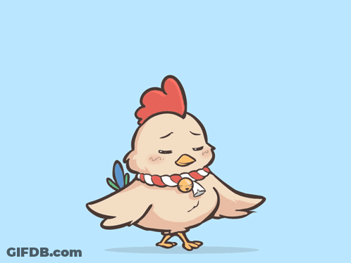 Cartoon Chicken With Scarf In Blue Circle GIF