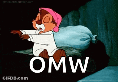 Cartoon Chipmunk In Pink Hat And Pajamas Saying OMW GIF