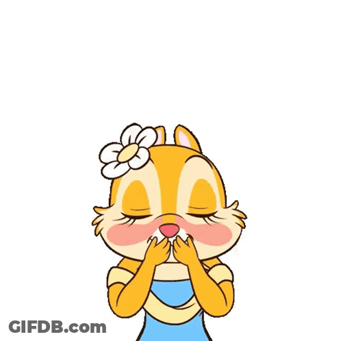 Cartoon Chipmunk Surrounded By Hearts With Flower GIF