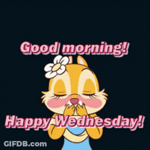 Cartoon Chipmunk Surrounded By Pink Hearts Saying Good Morning Happy Wednesday GIF
