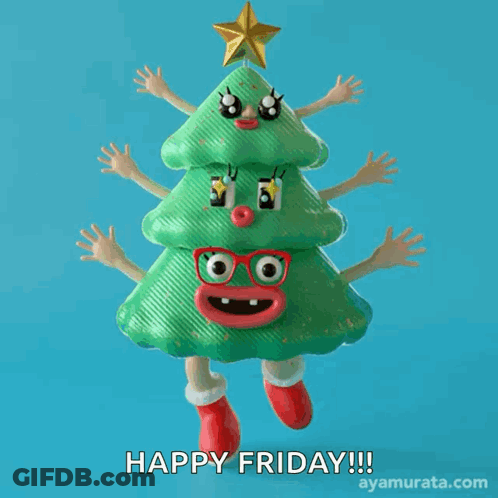 Cartoon Christmas Tree With Many Hands Happy Friday GIF