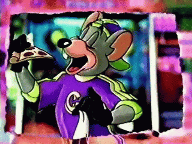 Cartoon Chuck E Cheese Eating Pizza GIF