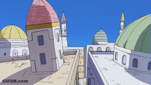 Cartoon City With Buildings And Domes GIF