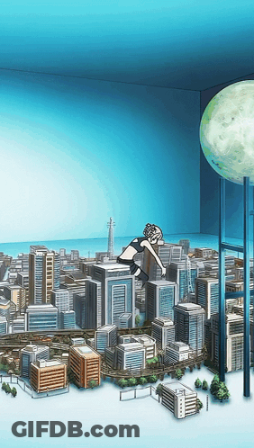 Cartoon City With Giant Globe GIF