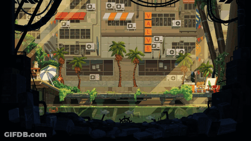 Cartoon City With Sign Saying Vale GIF