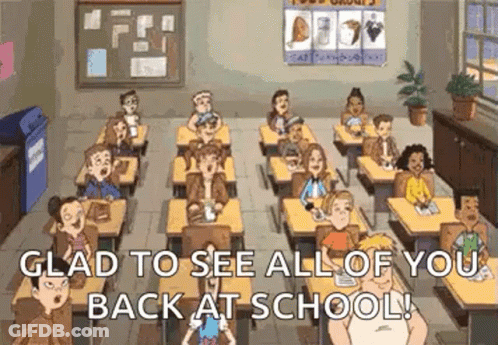 Cartoon Classroom Students Glad All Back At School GIF