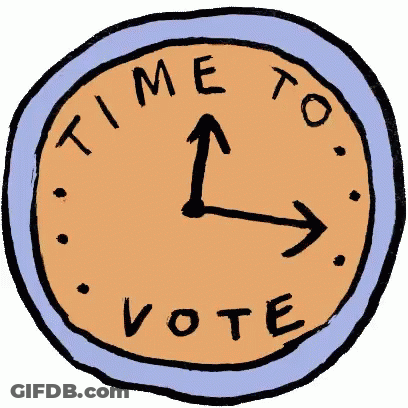 Cartoon Clock Saying Time To Vote GIF