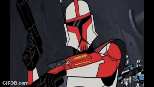 Cartoon Clone Trooper Holding Gun GIF