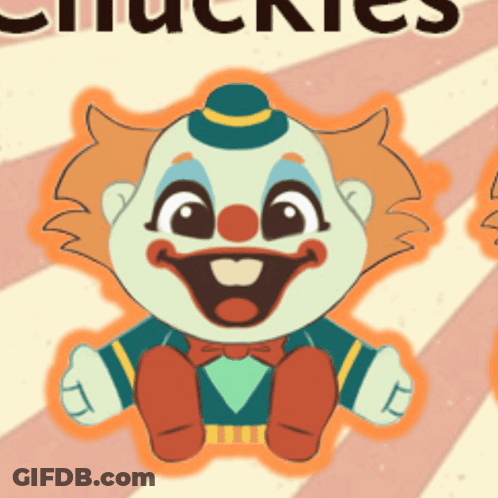 Cartoon Clown Sitting In Front Of Chuckles Sign GIF