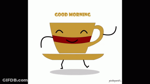 Cartoon Coffee Cup With Arms And Legs Saying Good Morning GIF