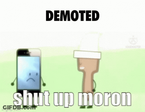 Cartoon Coin Smiling Says Demoted Shut Up Moron GIF