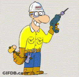 Cartoon Construction Worker Holding Drill And Tool Bag GIF