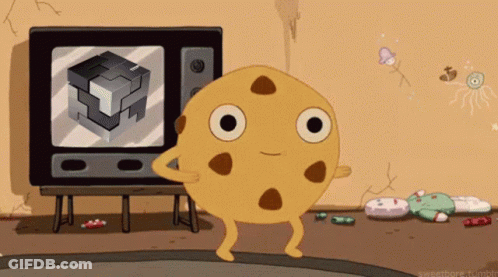 Cartoon Cookie Standing In Front Of TV GIF