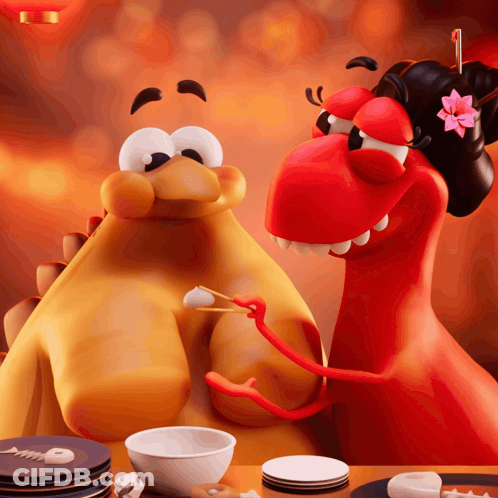 Cartoon Couple Eating At Table GIF