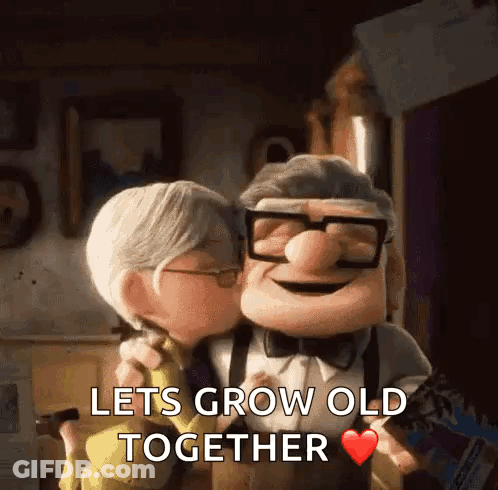Cartoon Couple Kissing Lets Grow Old Together GIF