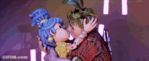 Cartoon Couple Kissing Purple Background GIF