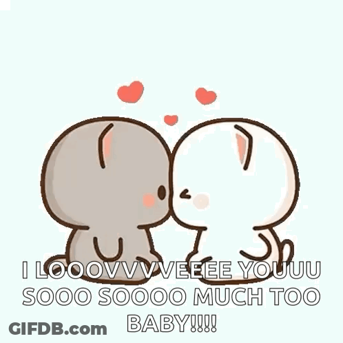 Cartoon Couple Kissing With Hearts GIF