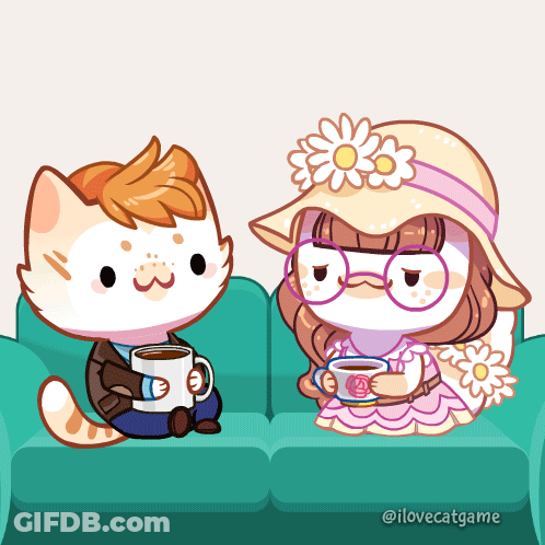 Cartoon Couple Sitting On Couch With Tea GIF
