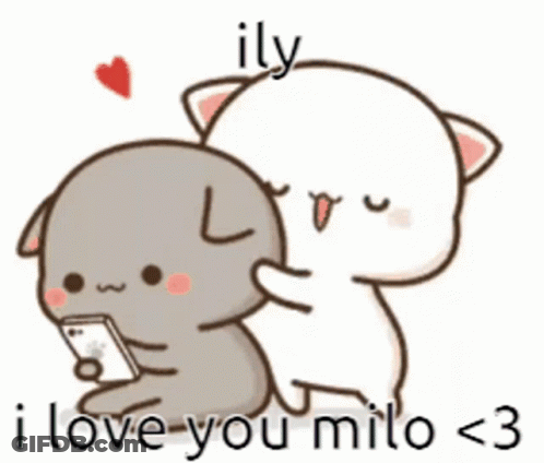 Cartoon Couple Sitting With I Love You Milo < 3 GIF