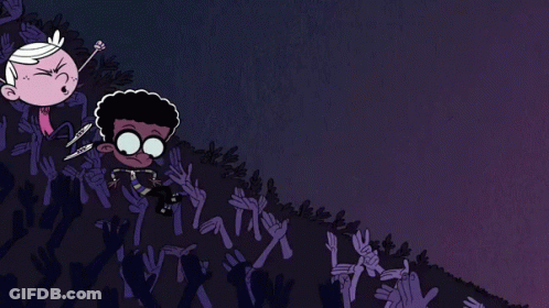Cartoon Couple With Crowd Of Hands Behind GIF